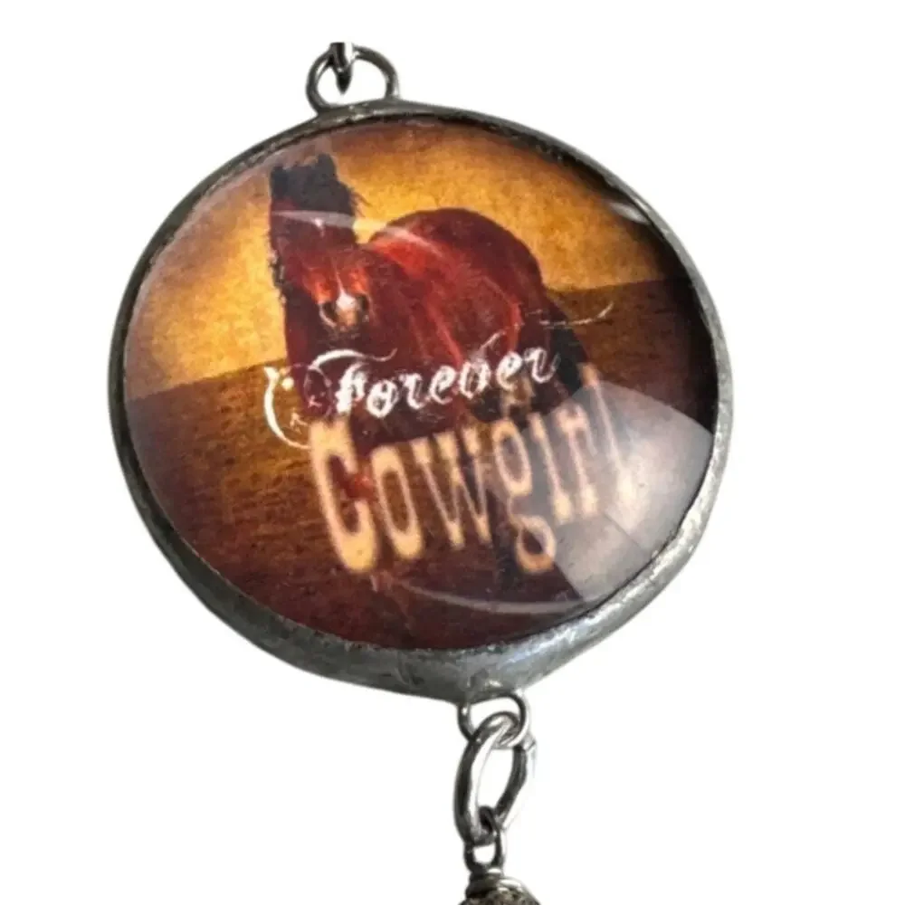 Cowgirls Rock Reversible Necklace Horse Pin Up Western Rodeo Pearl Statement